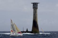 Les Figaros au passage du phare de Wolf Rock lors de la 1ere etape de la Solitaire du Figaro Eric Bompard Cachemire 2014 entre Deauville et Plymouth - le 10/06/2014
