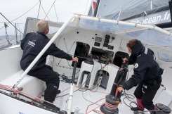 Entrainement a bord du monocoque Imoca Groupe Queguiner-Leucemie Espoir en vue de la Transat Jacques Vabre - Skipper : Yann Elies - Co-Skipper : Charlie Dalin -