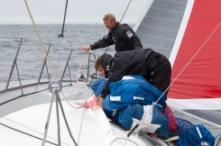 Entrainement a bord du monocoque Imoca Groupe Queguiner-Leucemie Espoir en vue de la Transat Jacques Vabre - Skipper : Yann Elies - Co-Skipper : Charlie Dalin -