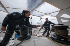 Entrainement a bord du monocoque Imoca Groupe Queguiner-Leucemie Espoir en vue de la Transat Jacques Vabre - Skipper : Yann Elies - Co-Skipper : Charlie Dalin -