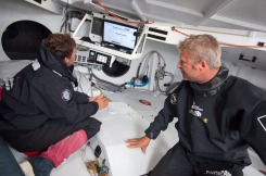 Entrainement a bord du monocoque Imoca Groupe Queguiner-Leucemie Espoir en vue de la Transat Jacques Vabre - Skipper : Yann Elies - Co-Skipper : Charlie Dalin -