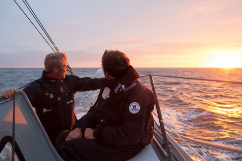 Entrainement a bord du monocoque Imoca Groupe Queguiner-Leucemie Espoir en vue de la Transat Jacques Vabre - Skipper : Yann Elies - Co-Skipper : Charlie Dalin -