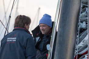 Yann Elies, skipper de l Imoca Queguiner-Leucemie Espoir avant le depart du Vendee Globe 2016 - Les Sables d'Olonne le 06/11/2016
