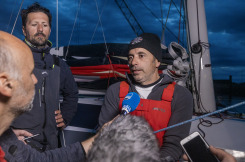 Corentin Douguet et Yohann Richomme ? bord du Class 40 Queguiner-Innoveo deuxi?me de la CIC Normandy Channel Race 2022, Ouistreham le 20 mai 2022,Photo ? Jean-Marie LIOT / CIC Normandy Channel Race