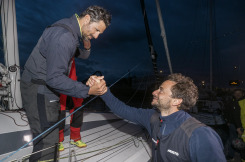 Corentin Douguet et Yohann Richomme ? bord du Class 40 Queguiner-Innoveo deuxi?me de la CIC Normandy Channel Race 2022, Ouistreham le 20 mai 2022,Photo ? Jean-Marie LIOT / CIC Normandy Channel Race
